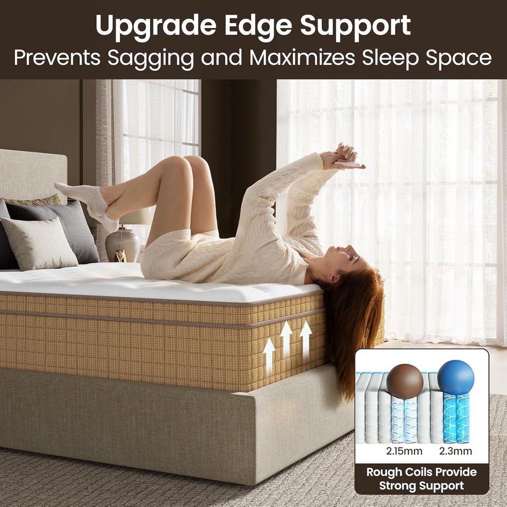 Firm Full Mattress 13 inch, Deep Sleep Hybrid Mattresses in a Box, Zoned Lumbar Support for & Back Pain Relief, Made