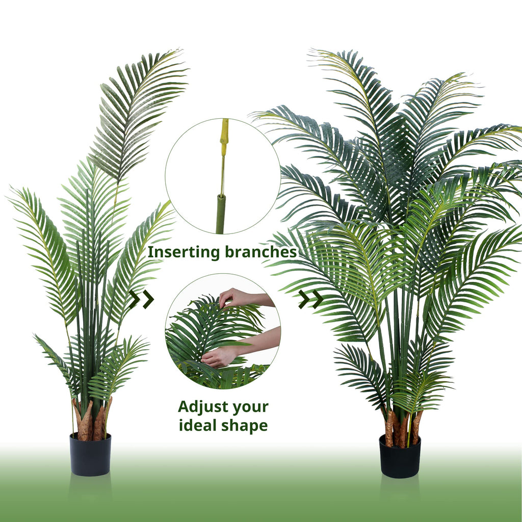 Artificial Tropical Palm Plant - 5 Ft Artificial Tree with Plastic Pot Decor, Tall Faux Plants for Indoors and