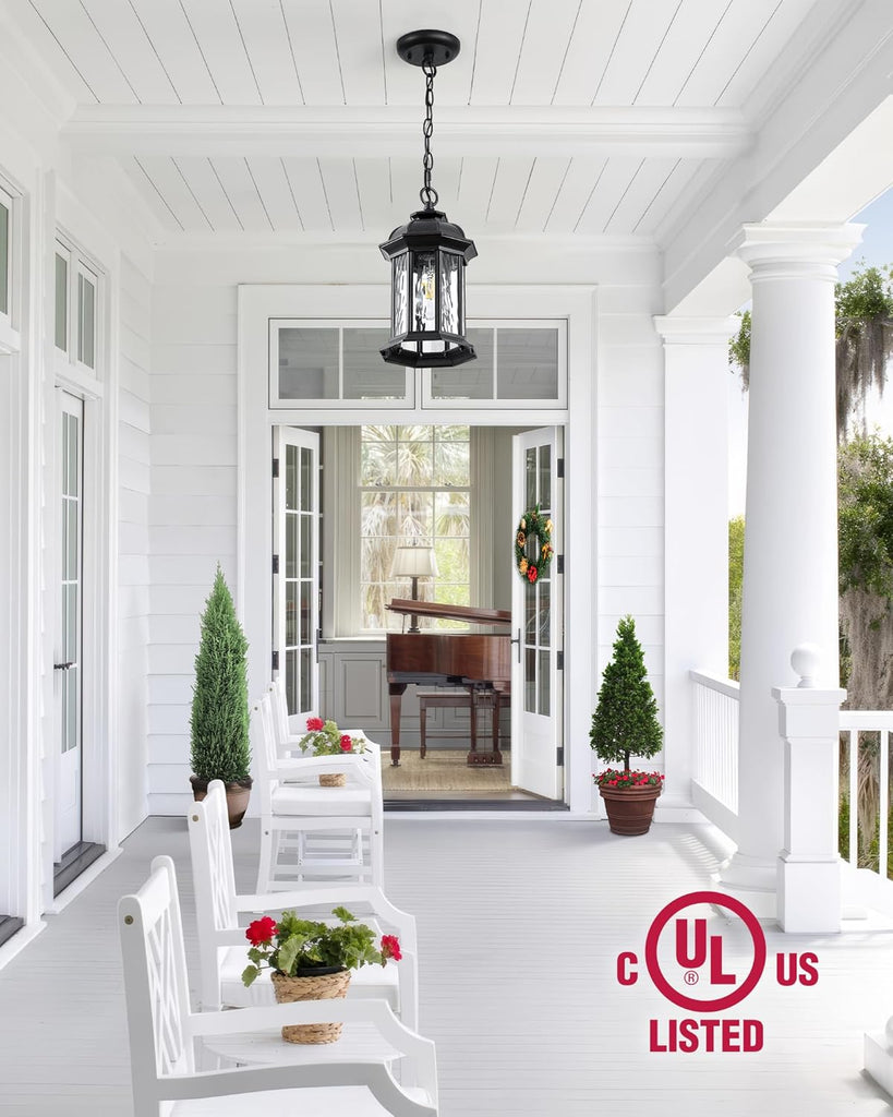 Outdoor Pendant Lights for Porch Lantern, Black Exterior Hanging Lights Fixtures with Adjustable Chain