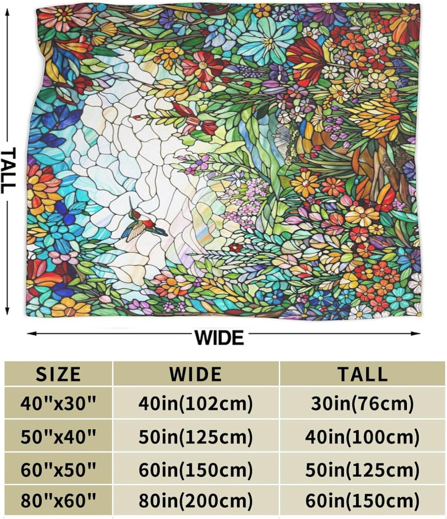 Colorful Boho Wildflower Stained Glass Throw Blanket Super Soft Air Conditioning Flannel Blankets Cozy Warm Plush