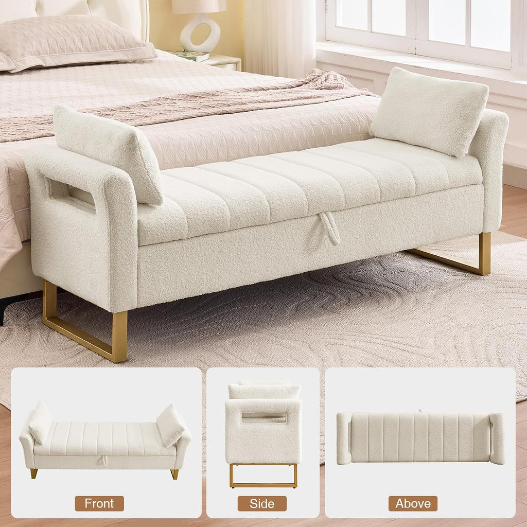 66" King Size Storage Bench End of Bed Benches with Storage | Bedroom Benches for Foot of Bed King with Gold Legs,2