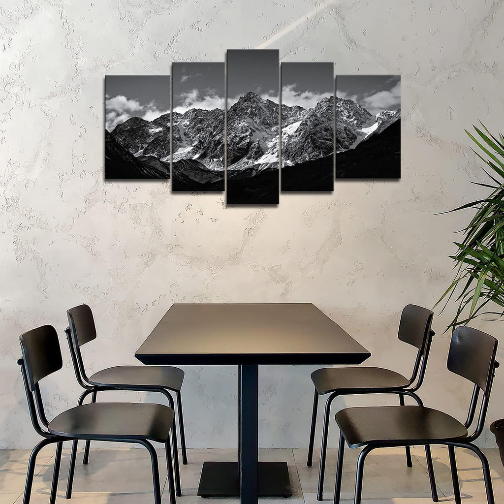 Canvas Wall Art Mountain Black and White Snow Mountain Landscape Picture 5 Pieces Prints On Canvas Modern Giclee
