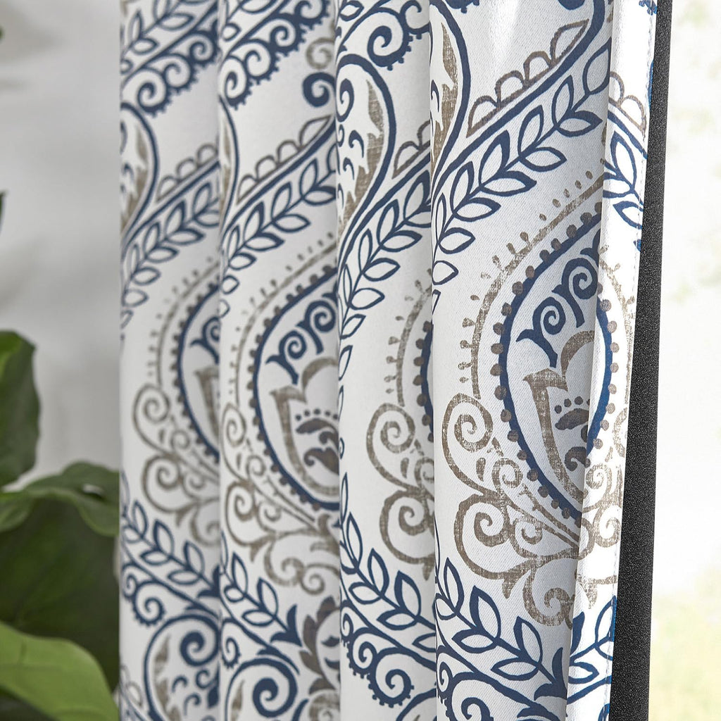Blackout Curtains Blue Damask Medallion Curtain for Bedroom Black Out Drapes Printed Vintage Luxury