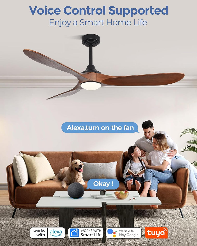 72 inch Outdoor Ceiling Fans with Lights,Smart Wood Large Ceiling Fan for Alexa,Google & APP Control,Indoor/Outdoor