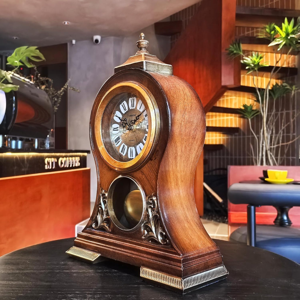 Table Clock 15''H Mantel Clock with Pendulum Roman Numeral Antique Desk Clock for Bedroom Living Room Indoor for Home