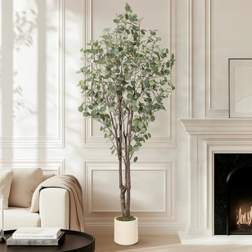 Eucalyptus Trees Artificial Indoor,7FT Tall Faux Plants Indoor with White Planter, Green Lifelike Fake Eucalyptus