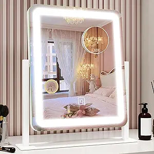 Vanity Mirror with Lights, 12.6"X15" Led Makeup Mirror with Lights, Smart Touch Control 3 Color Dimmable, Lighted Desk