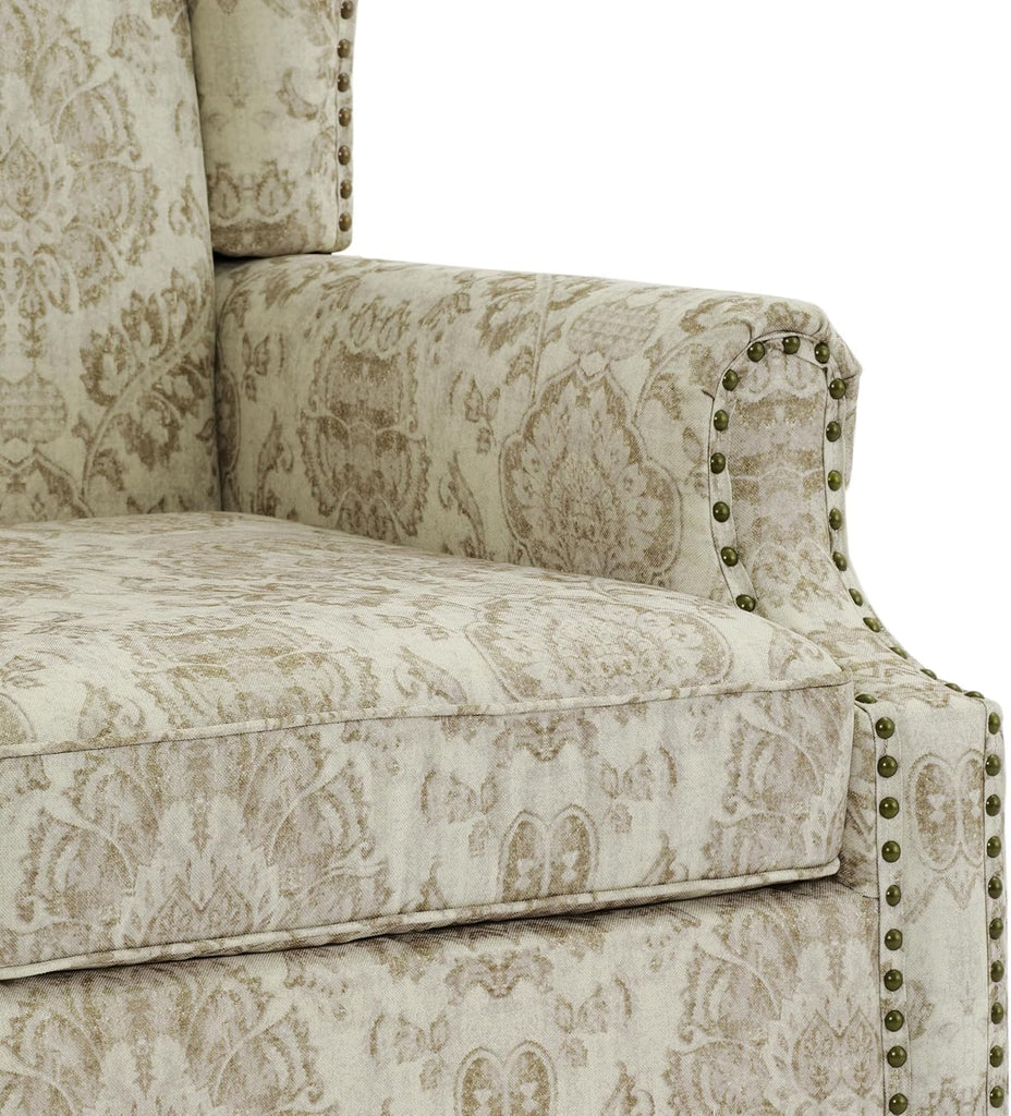Floral Wingback Accent Chair, Fabric Upholstered High Back Armchair | Printed Reading Seat with Wooden Legs &