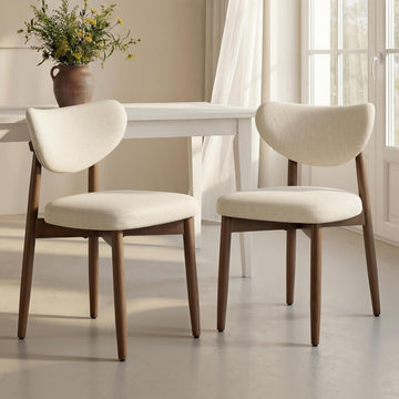 Wooden Dining Chairs Set of 2, Upholstered Kitchen Chairs with Solid Wood Legs, Ergonomic Curved Backrest, Built-in
