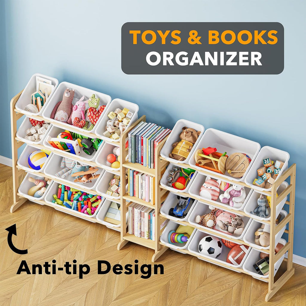 Large Toy Storage Organizer with 24 Bins and 3 Shelves, Toy Organizers Storage Bookshelf, Kids Bin Shelf Box Bookcase