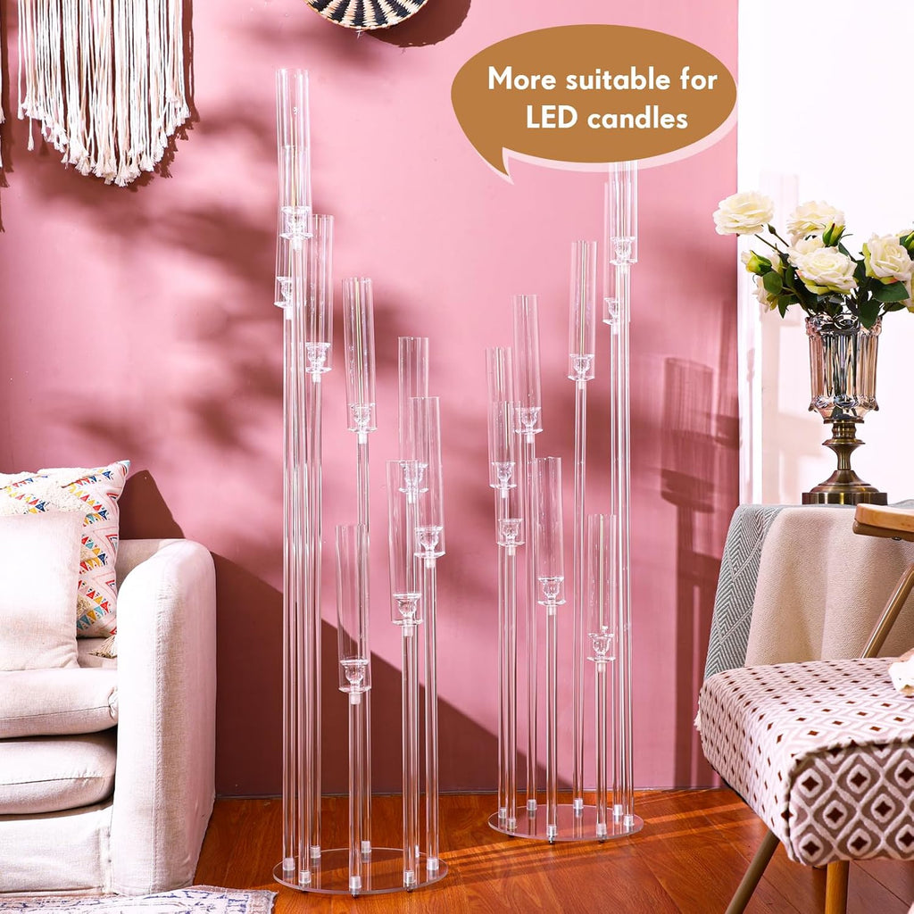 2 Pcs 8 Arm Acrylic Candelabra Centerpieces for Tables 49.6 x 11 Inch Candlesticks Holder Clear Acrylic Candle
