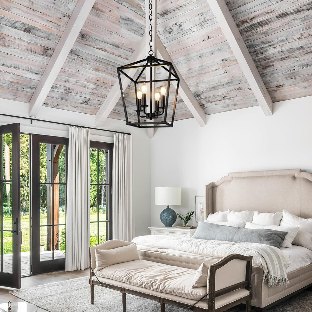 Farmhouse Chandelier 4-Light, Black Pendant Light Fixture for Kitchen Island Dining Room