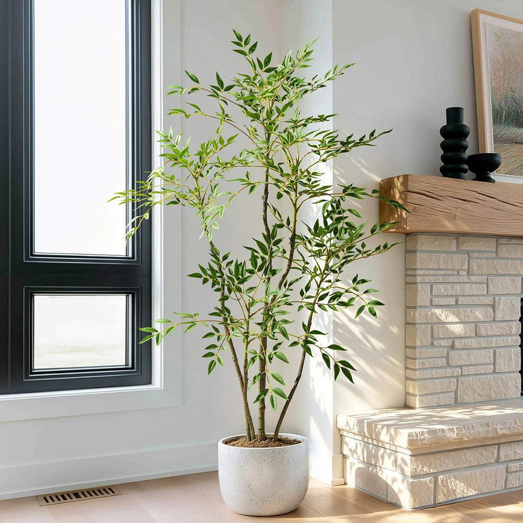 4.6ft Faux Bamboo Tree Artificial Nandina Tree Artificial Indoor Plants Realistic Fake Potted Tree with 800+ Leaves