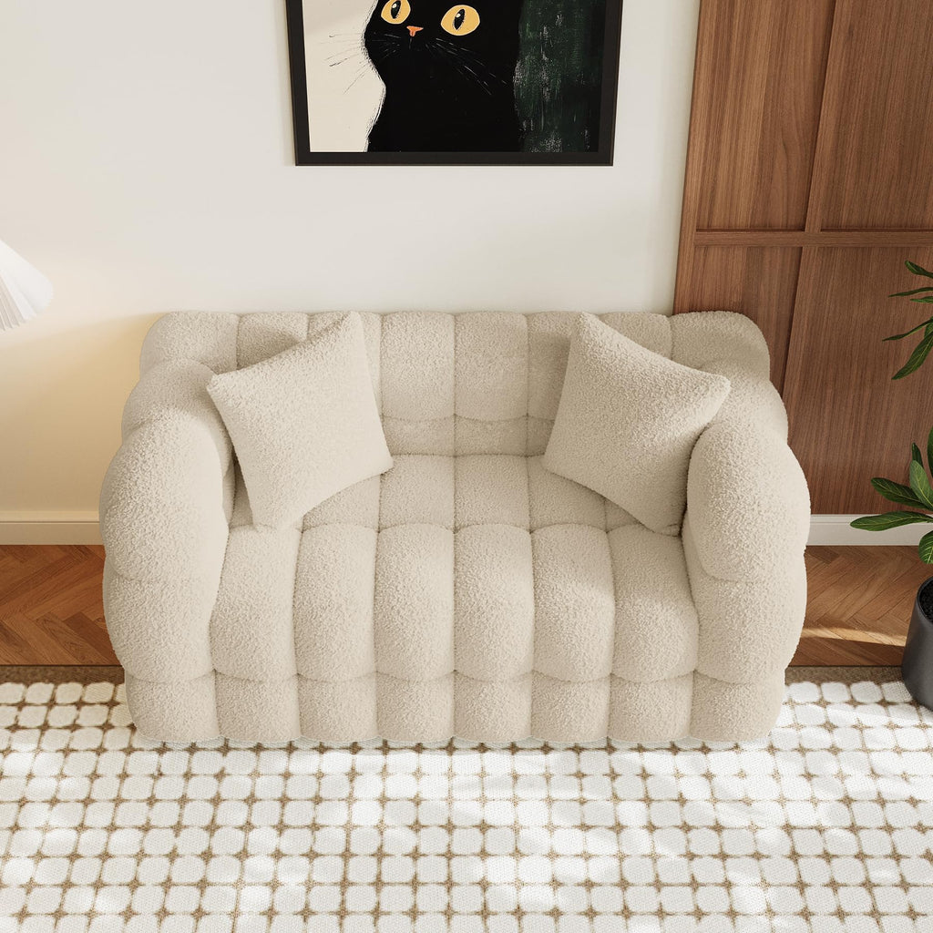 55" Boucle Cloud Loveseat with 2 Pillows, Light Brown