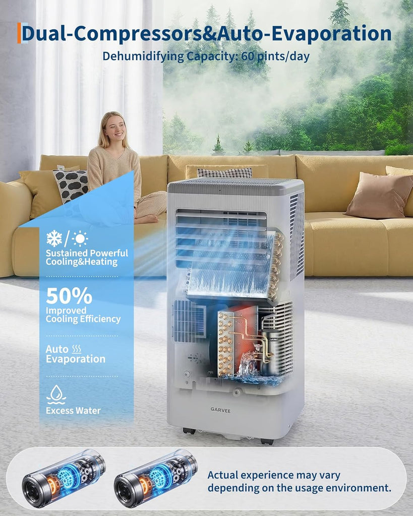8000BTUs Portable Air Conditioner with Remote Control,350 Sq.Ft Max. 48dB Portable AC Unit, Dehumidifier, Fan, Sleep