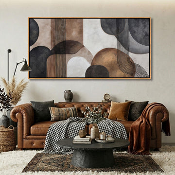 Modern Wall Art Brown Minimalist Wall Art Beige Neutral Wall Pictures Gallery Style Piece, Framed Large Abstract
