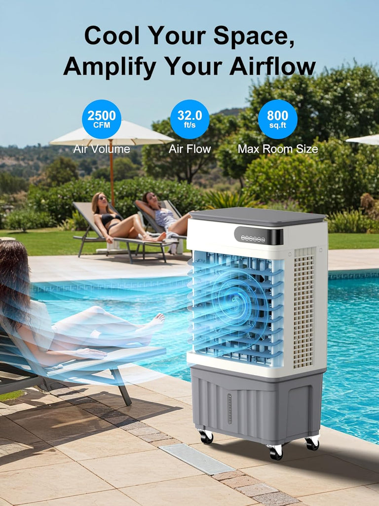 Swamp Cooler, 36 Inch Evaporative Air Cooler with 8 Gal Water Tank, 2500 CFM, 120° Oscillation, 3 Modes & 3 Speeds