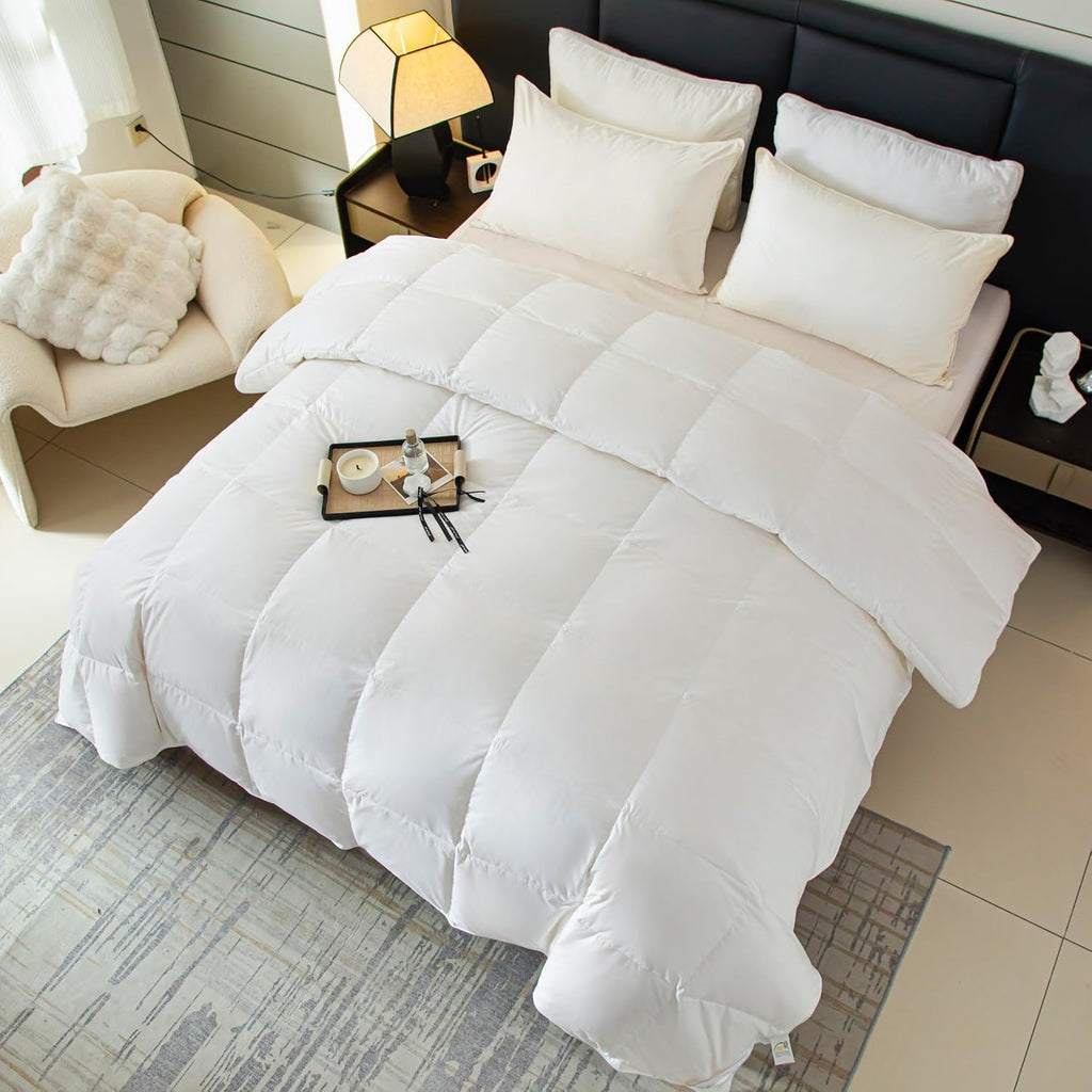 Goose Feather Down Comforter,All Seasons 100% Cotton Feather Down Duvet Insert Medium Warm Quilted Bed