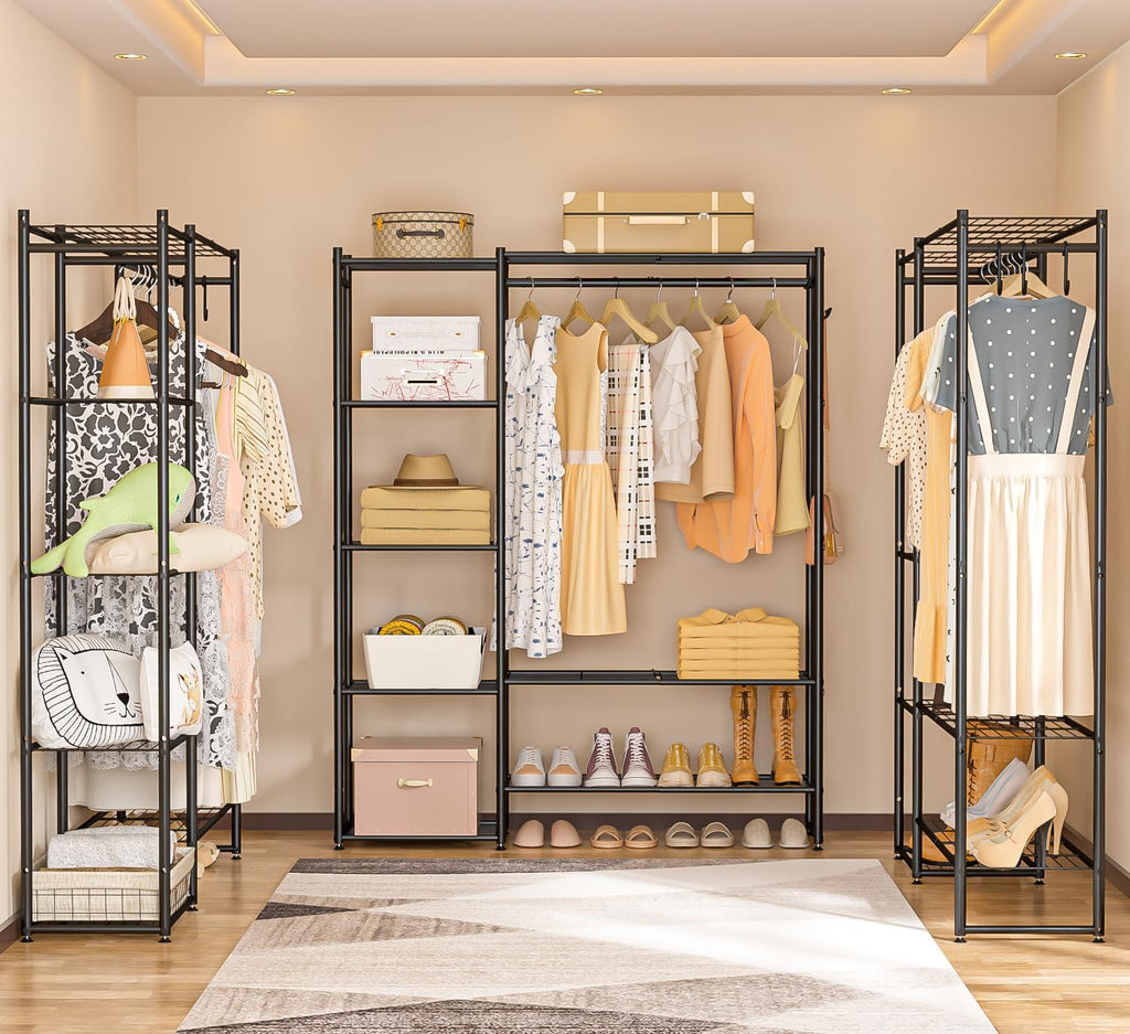 Closet Wardrobe, Closet Organizers and Storage System, Metal Clothes Rack | All in one, With 4 Tiers Shelves