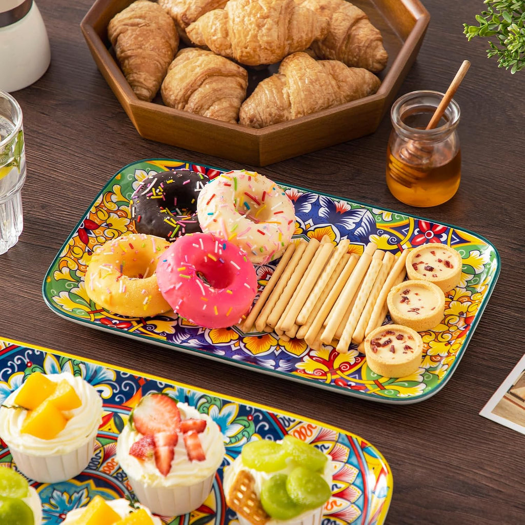 Serving Platters Set of 3, 16"/14"/12" In Rectangular Trays Retro | Ceramic Serving Dish for Entertaining Food