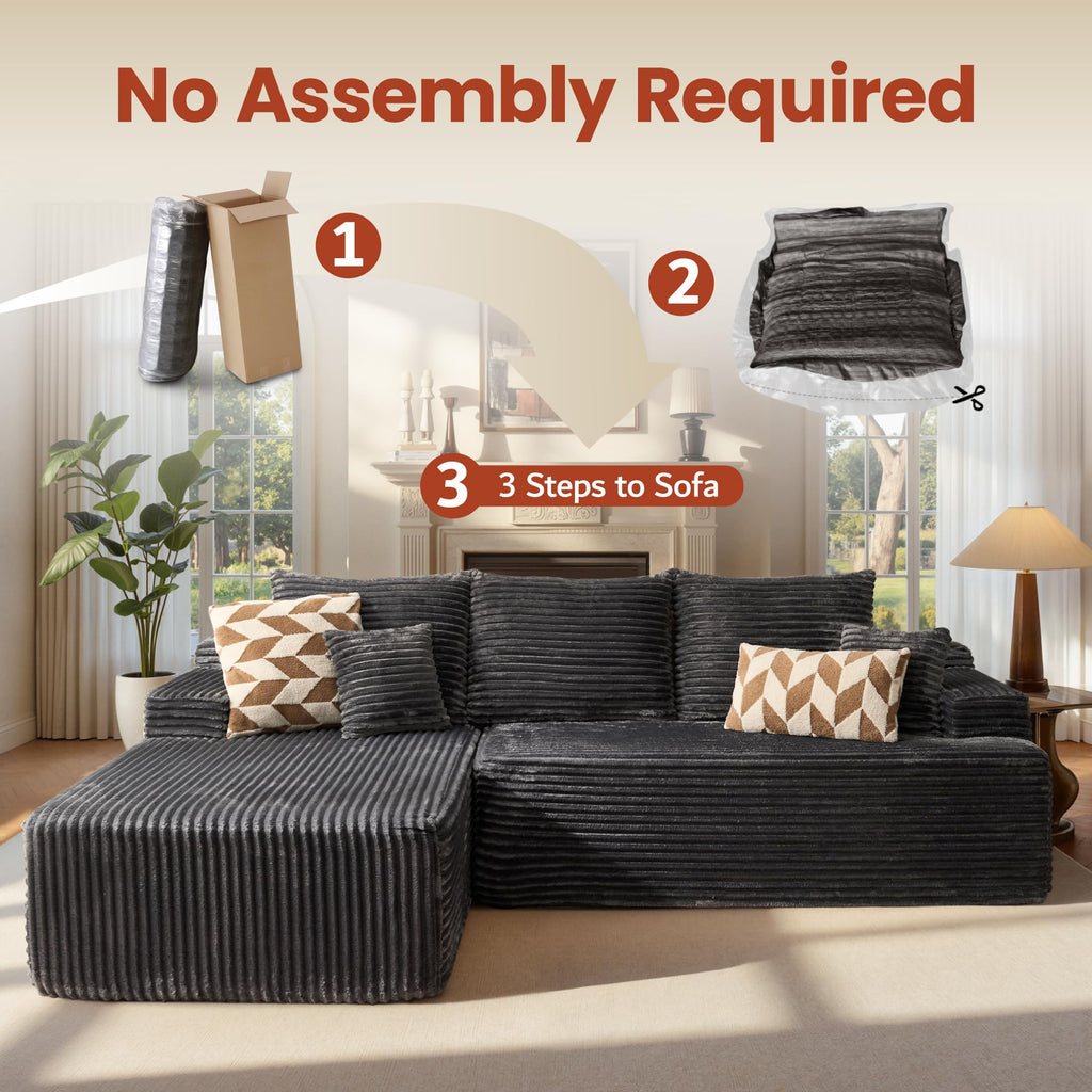 96" Cloud Sectional Couch with L-Shape Chaise, Modern Modular Sofa with Deep Seat, Upholstered Couches Bedroom, No
