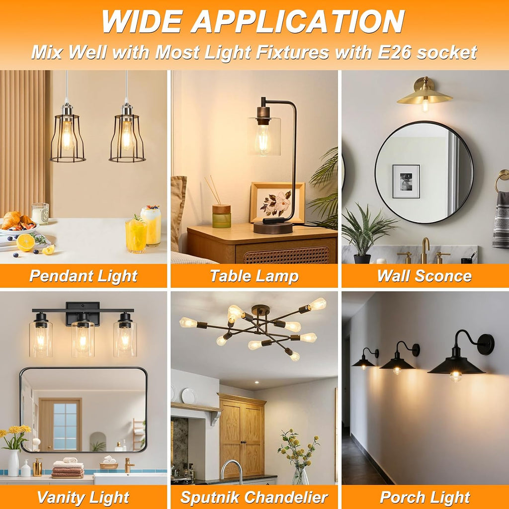 Vintage LED Edison Bulbs 6W, Equivalent 60W Incandescent, Non-Dimmable, Warm White 2700K, ST58 Antique LED Filament