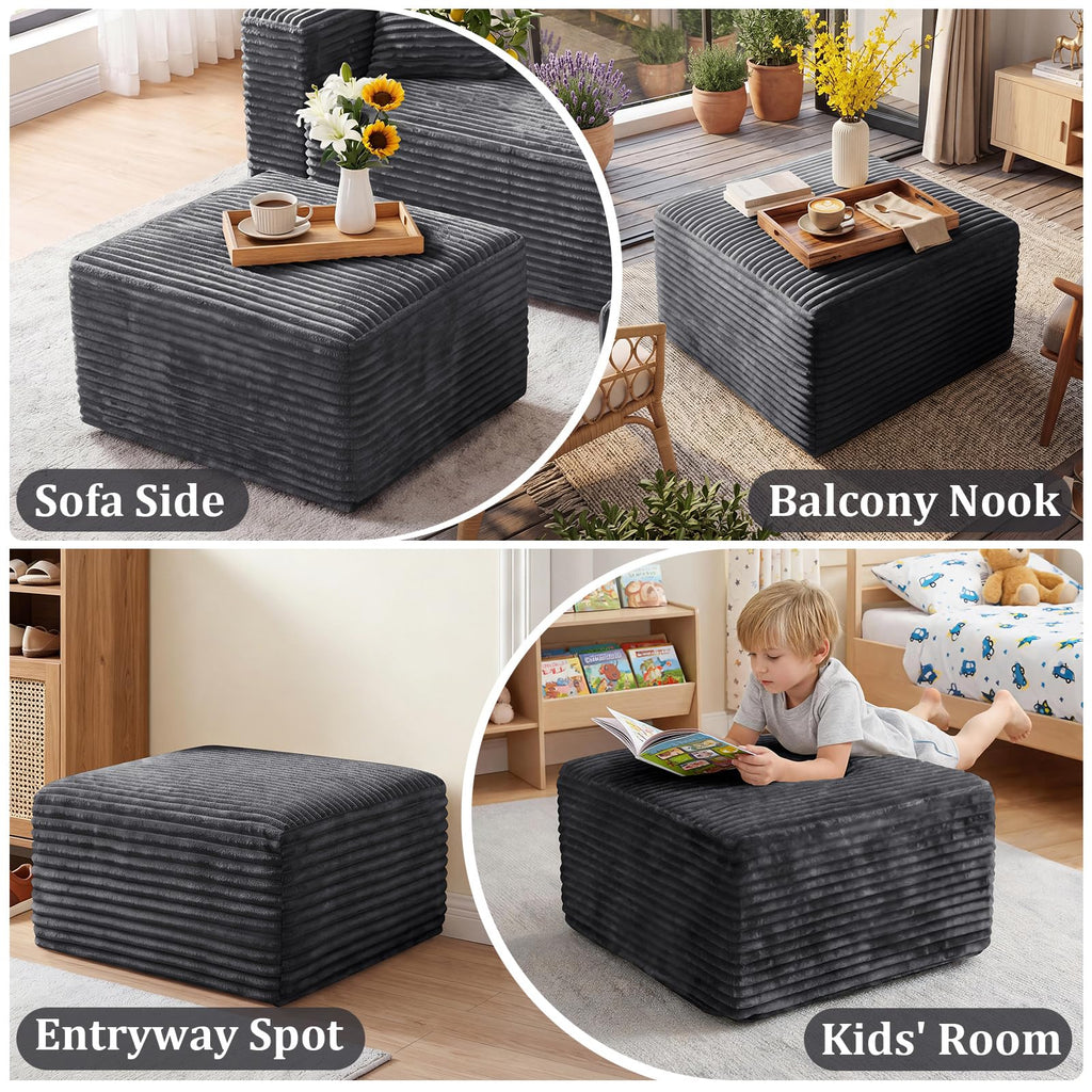 Boneless Ottoman Cloud Foot Rest, Modular Sectional Couch Foot Stool Gray