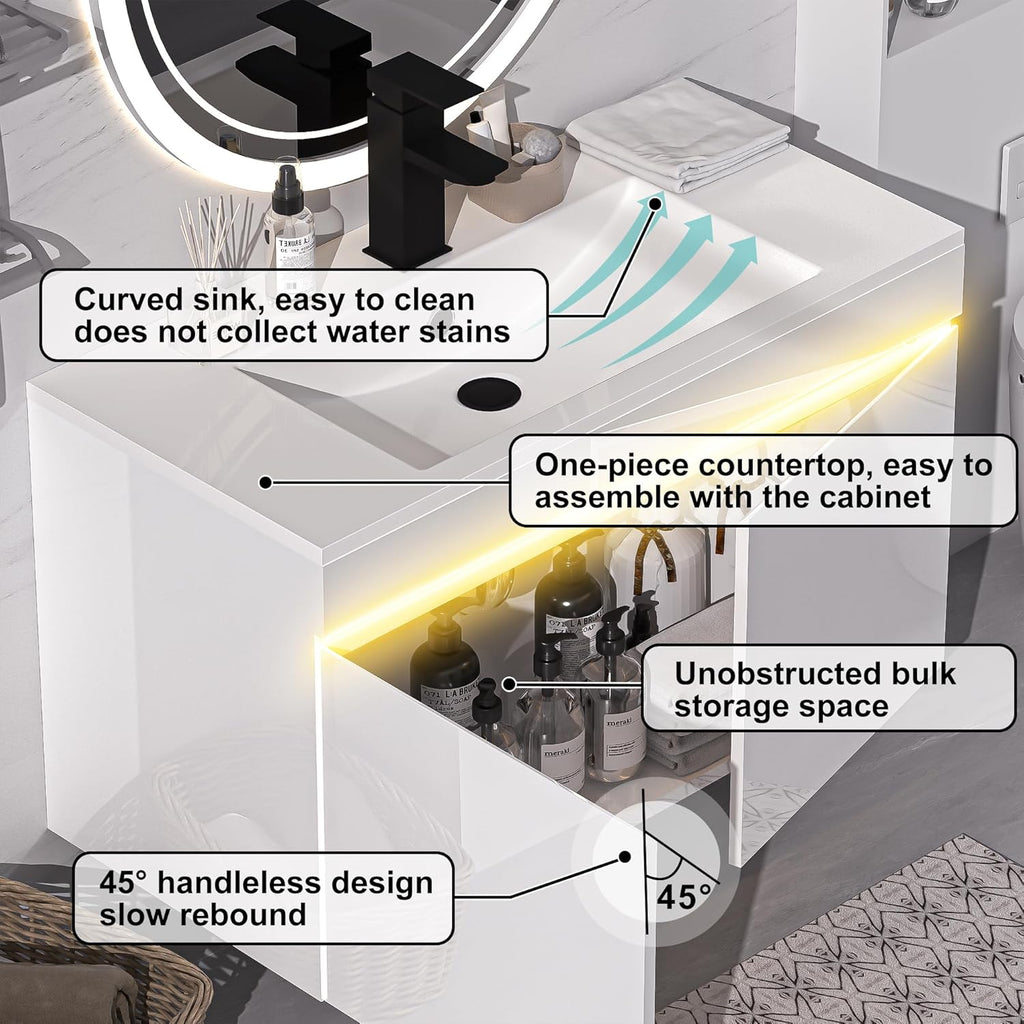30 inch Bathroom Vanity W/Sink Combo, High Gloss Bathroom Cabinet