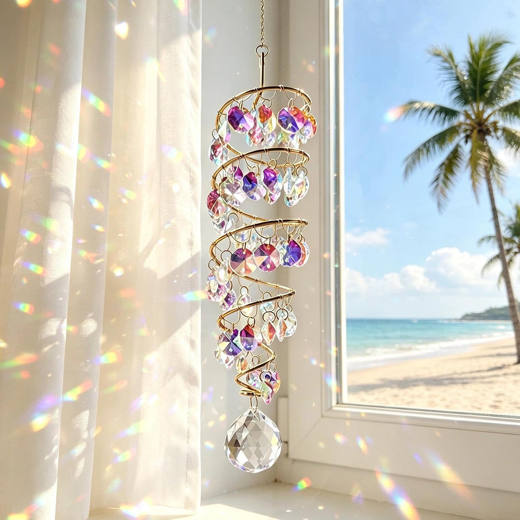 Crystal Spiral Sun Catcher Hanging Prisms Suncatcher for Window Garden - Hanging Crystals,Glass Wind Chimes