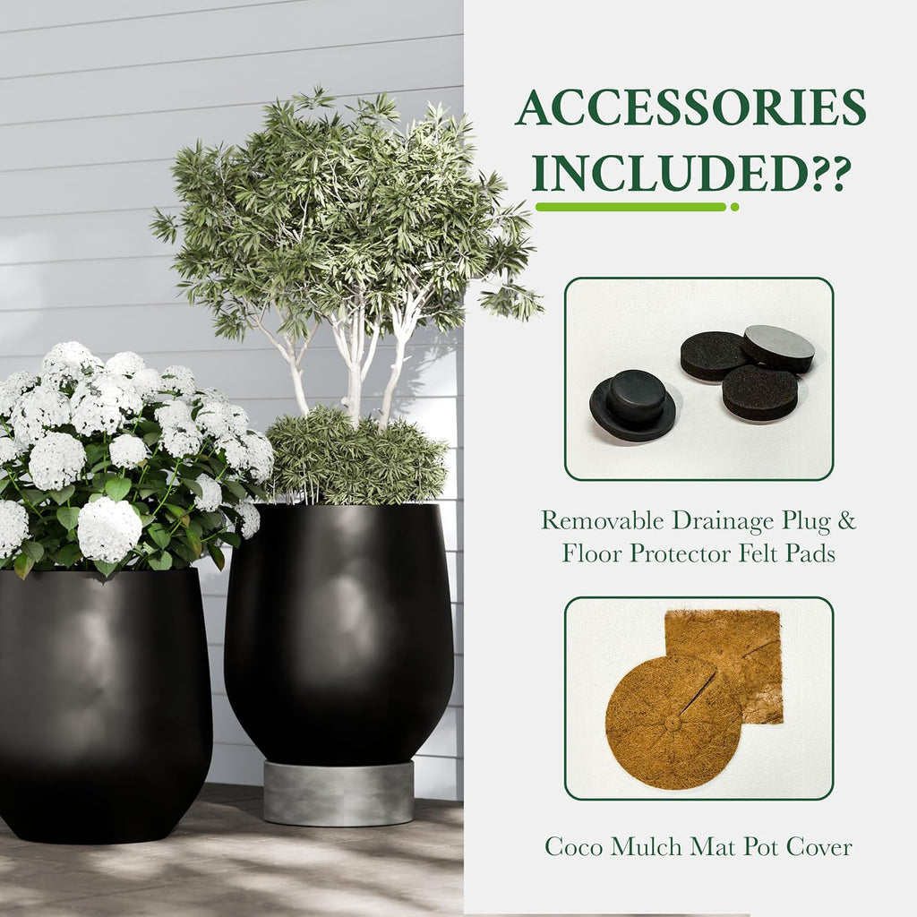 Premium Mt Wilson Tall Tapered Fiberstone Planter for Indoor Outdoor Use, Modern Large Olive Tree Pot with Drainage