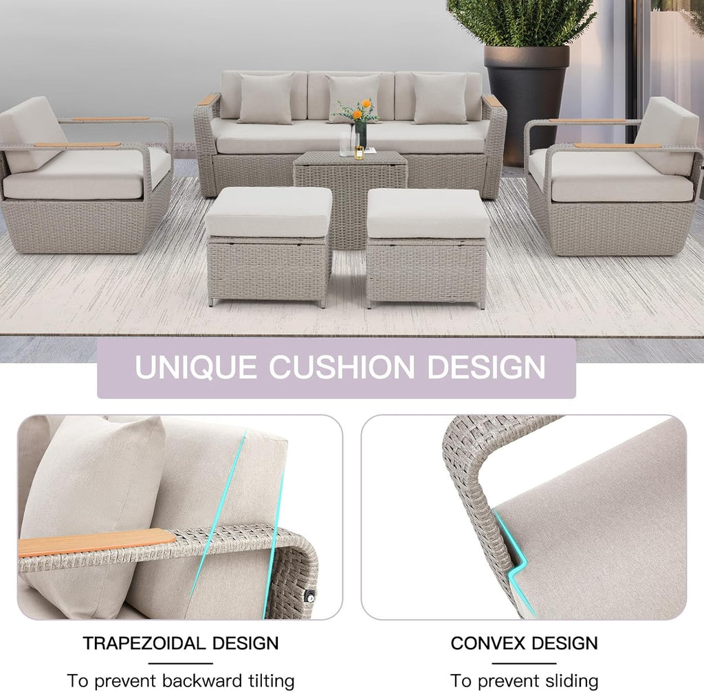 Patio Furniture Set, Oversized 7-Seat Outdoor Sectional with Ottoman and Coffee Table, Wicker Rattan Patio Sofa Set