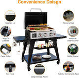 3-Burner Portable Propane Gas Griddle with Lid, 28,000 BTU Flat Top Grill, 504 Sq. In. Cooking Area, Folding Side Tables and Rolling Cart for Outdoor BBQ and Camping