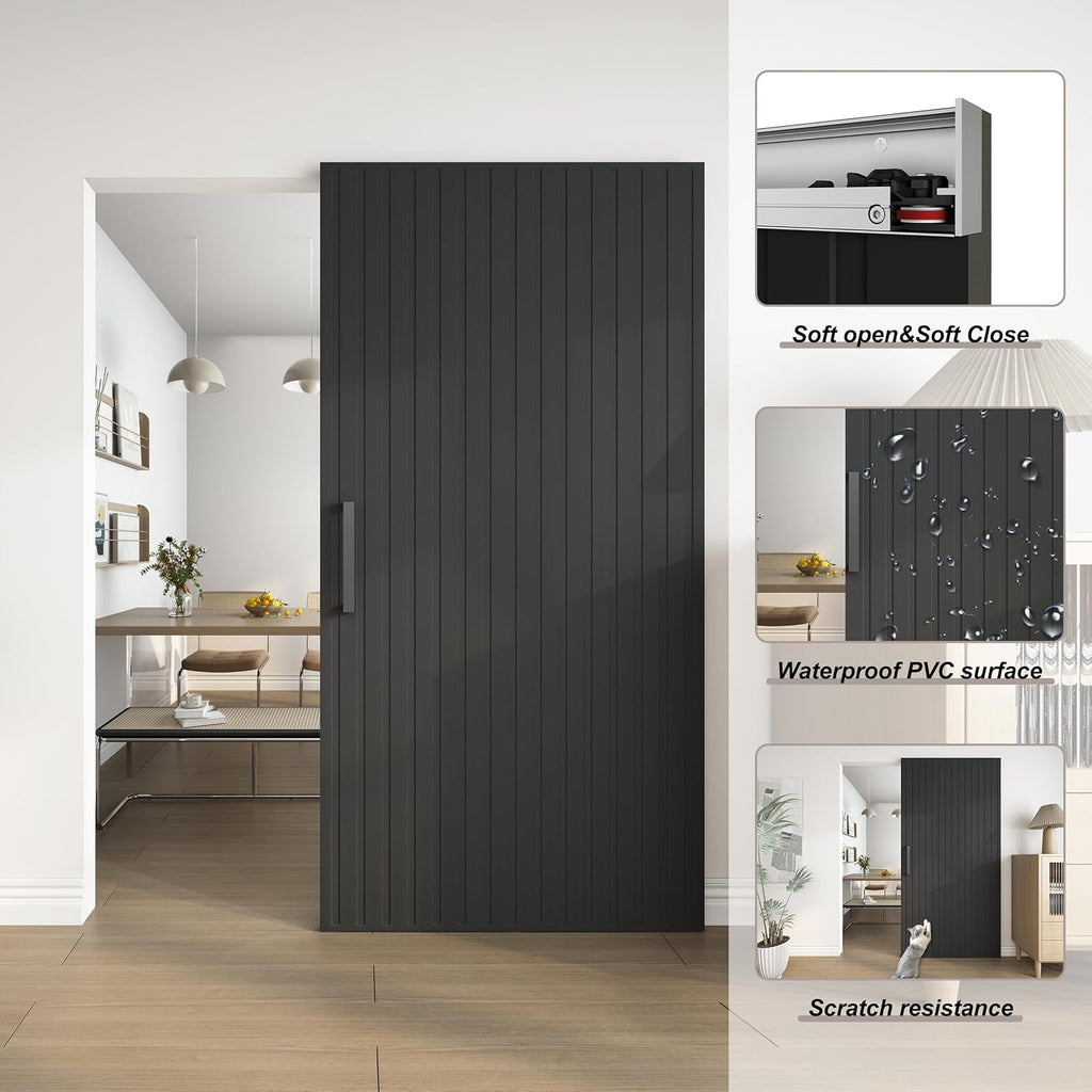 42"x84" Concealed Sliding Barn Door with Soft Close Hardware Kit, Black Hidden Door for Opening 38"-40"x80", Waterproof and Modern, Smooth Sliding, for Interior Using, Widely Used