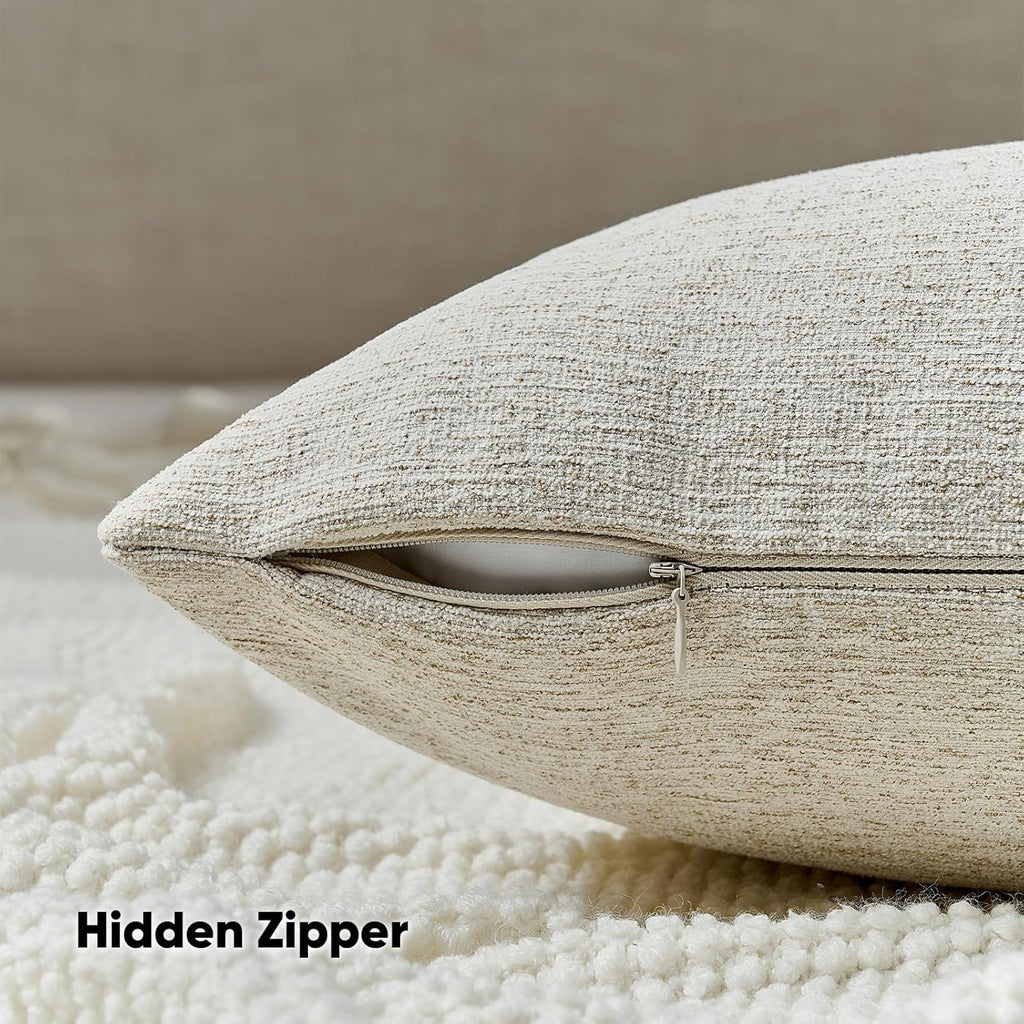 Pack of 2 Chenille Decorative Throw Pillow Covers 18x18 Inch,Soft Cozy Faux Linen Textured Cushion Case,Farmhouse