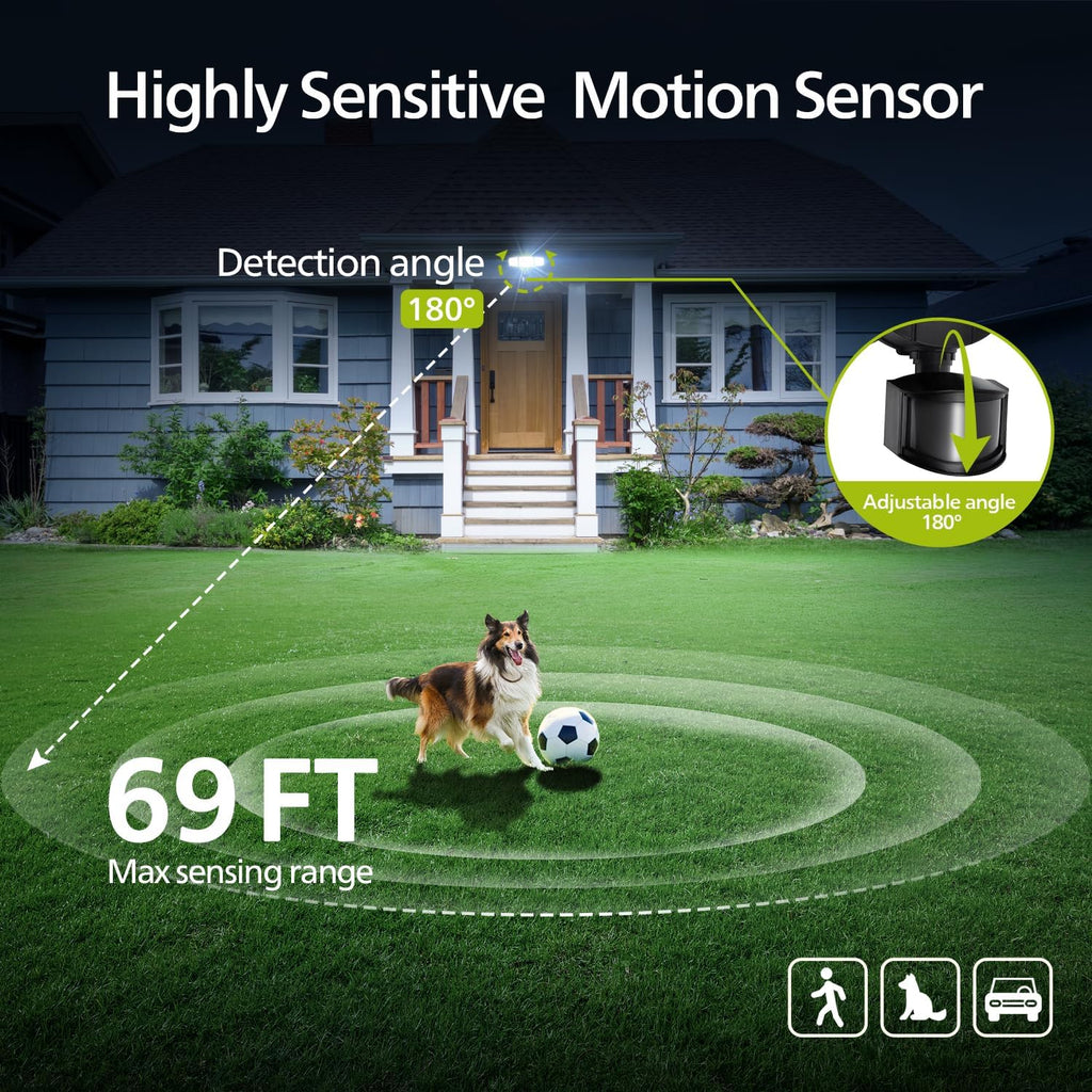 72W 7400LM LED Security Lights w/PIR Motion Sensor Outdoor, 5000K Daylight Dusk to Dawn Aluminum Flood Light, 3