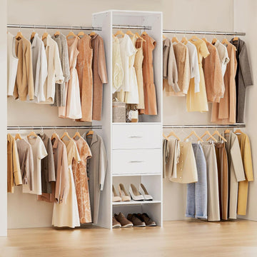 Closet System with Drawer, 5-8FT Closet Organizers System with 5 Adjustable Hanging Rods and Shoe Rack, Heavy Duty
