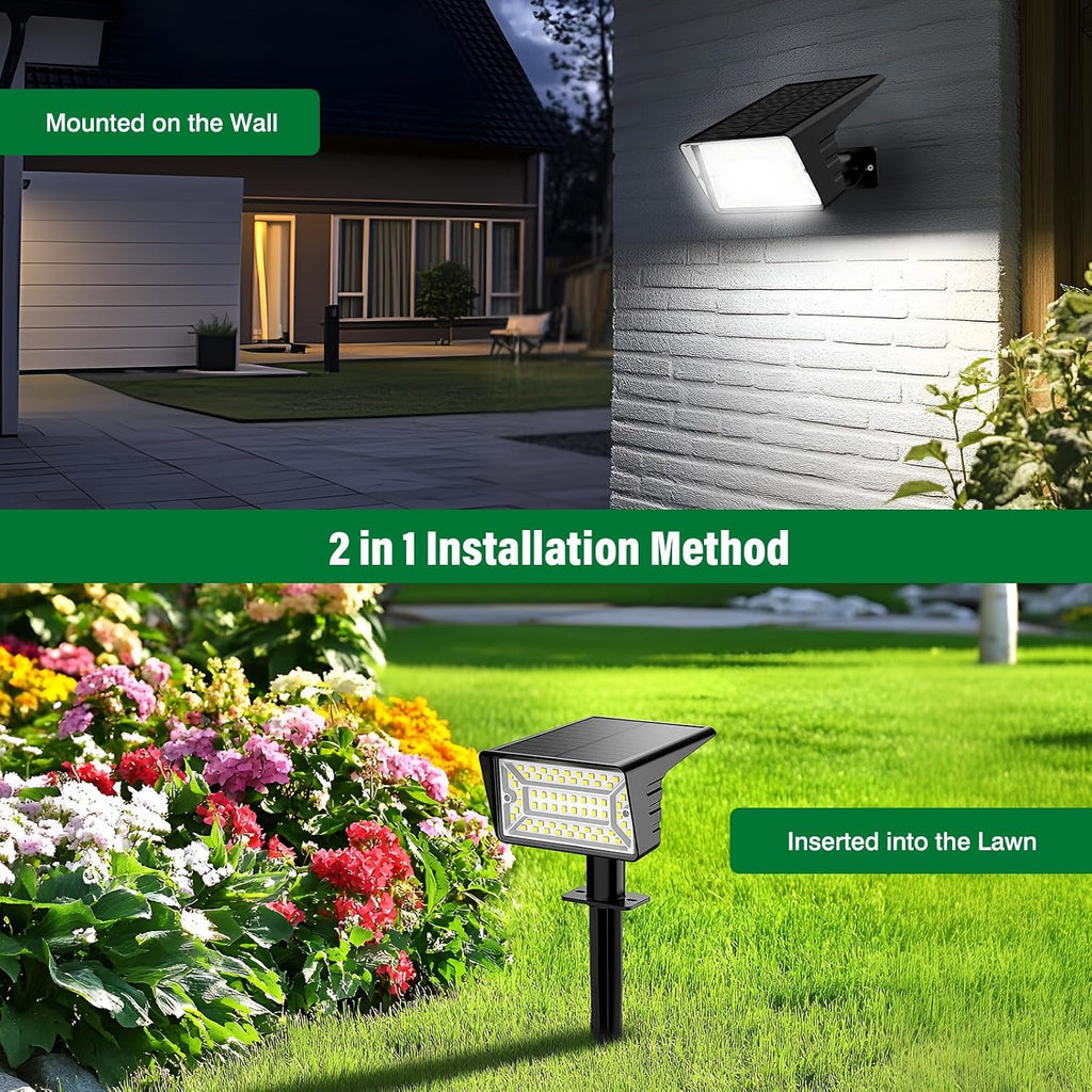 Solar Spot Lights Outdoor with 60 LED & Auto On/Off, 4 Pack Solar Lights Outdoor Waterproof IP68 with 3 Lighting