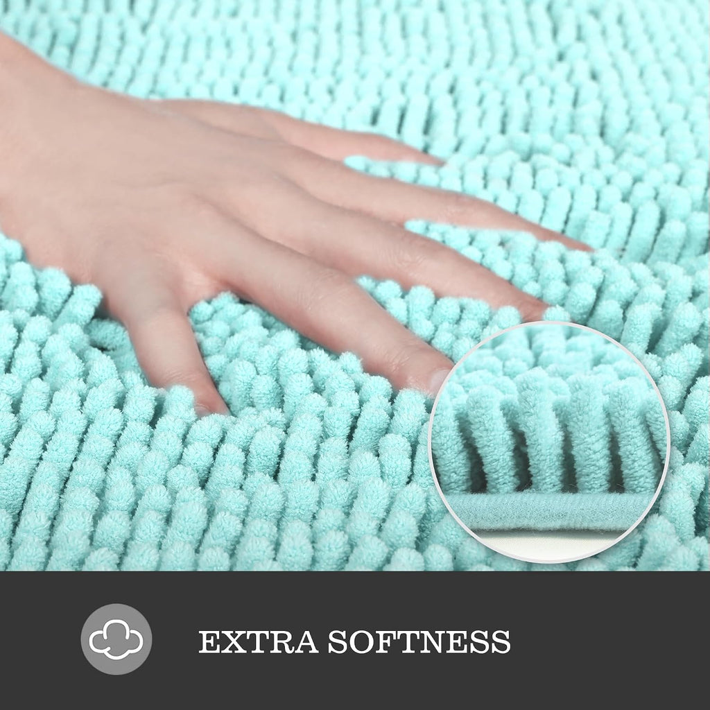 Aqua Bathroom Rug 30"x50",Thick Chenille Bath Mat,Absorbent and Washable Large Bath Rug Non-Slip, Extra Soft Rug