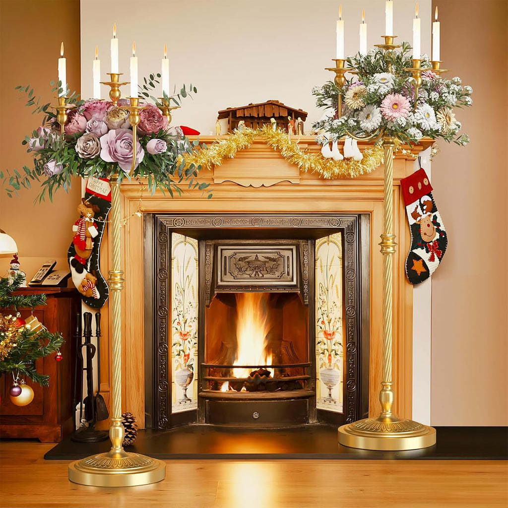 2 Pcs Floor Candelabra 50 Inch Gold Candelabra Centerpiece 5 Arms Floor Standing Candelabra Gold Candlestick Holder