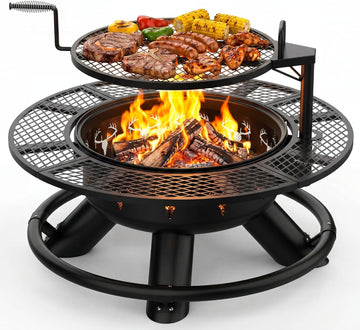 Fire Pit with Poker, Outdoor Fire Pit Extra Large, Wood Burning Firepits for Outside with Grill, 47 inch