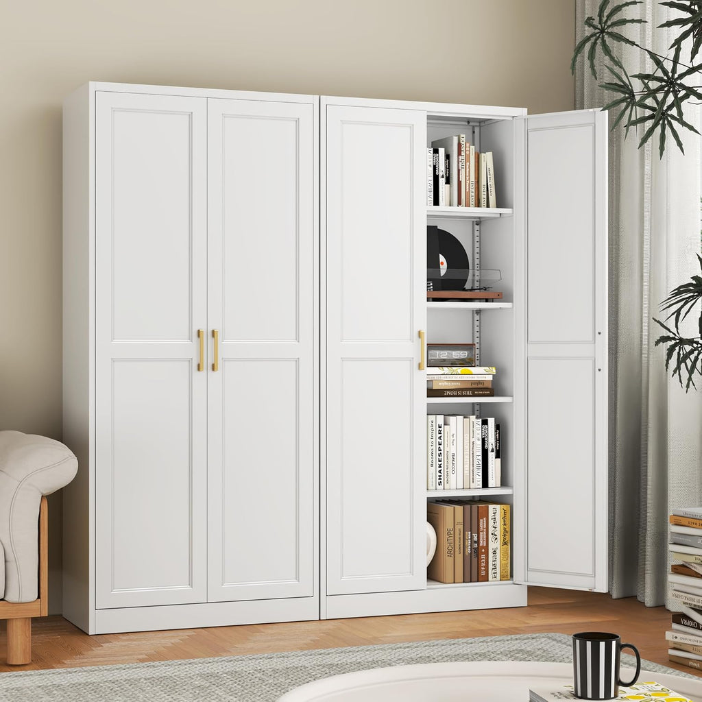 71" Metal Pantry Cabinet,Storage Cabinet with Doors and Shelves | Freestanding Cupboard, Gold Handles, Adjustable