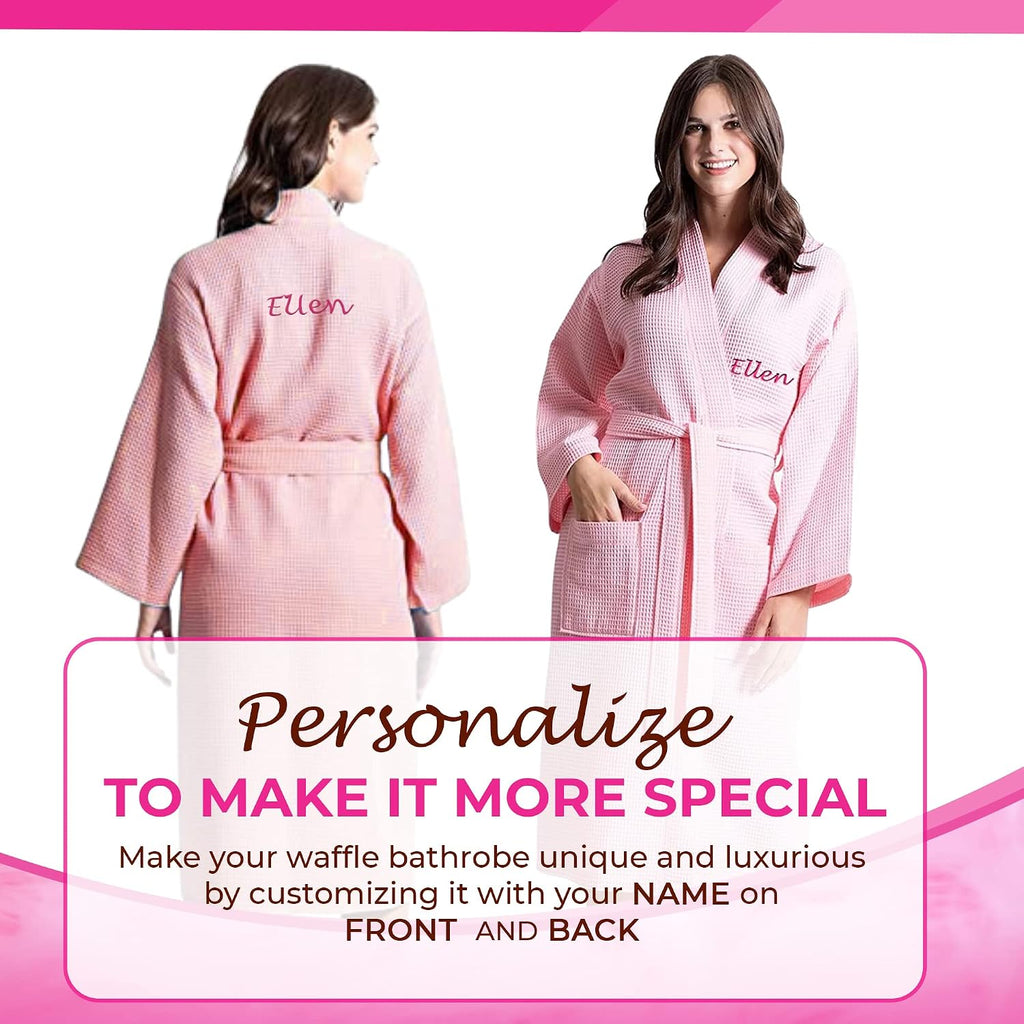 Waffle Robes for Women - Custom Bathrobes with Name on Front and Back - Ultra Soft and Luxurious Spa Robes