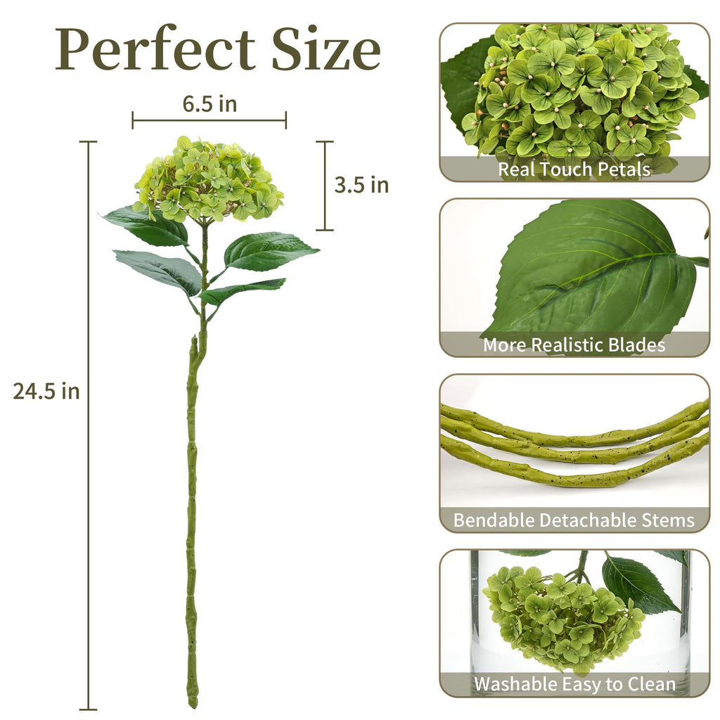 5Pcs Latex Real Touch Hydrangea Fake, 24.5 Inch, Green