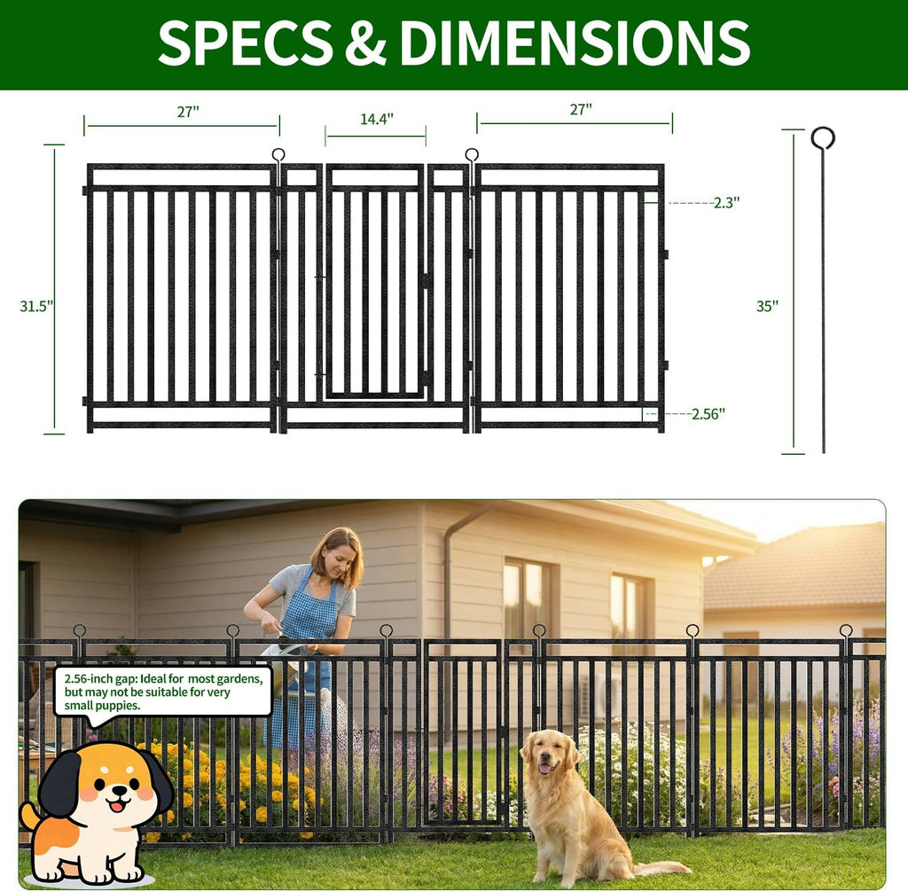Decorative Garden Fence Metal Dog Fence Outdoor, 40in (H) x 36ft (L), 14 Panels + 2 Gates, Heavy Duty Garden Fencing