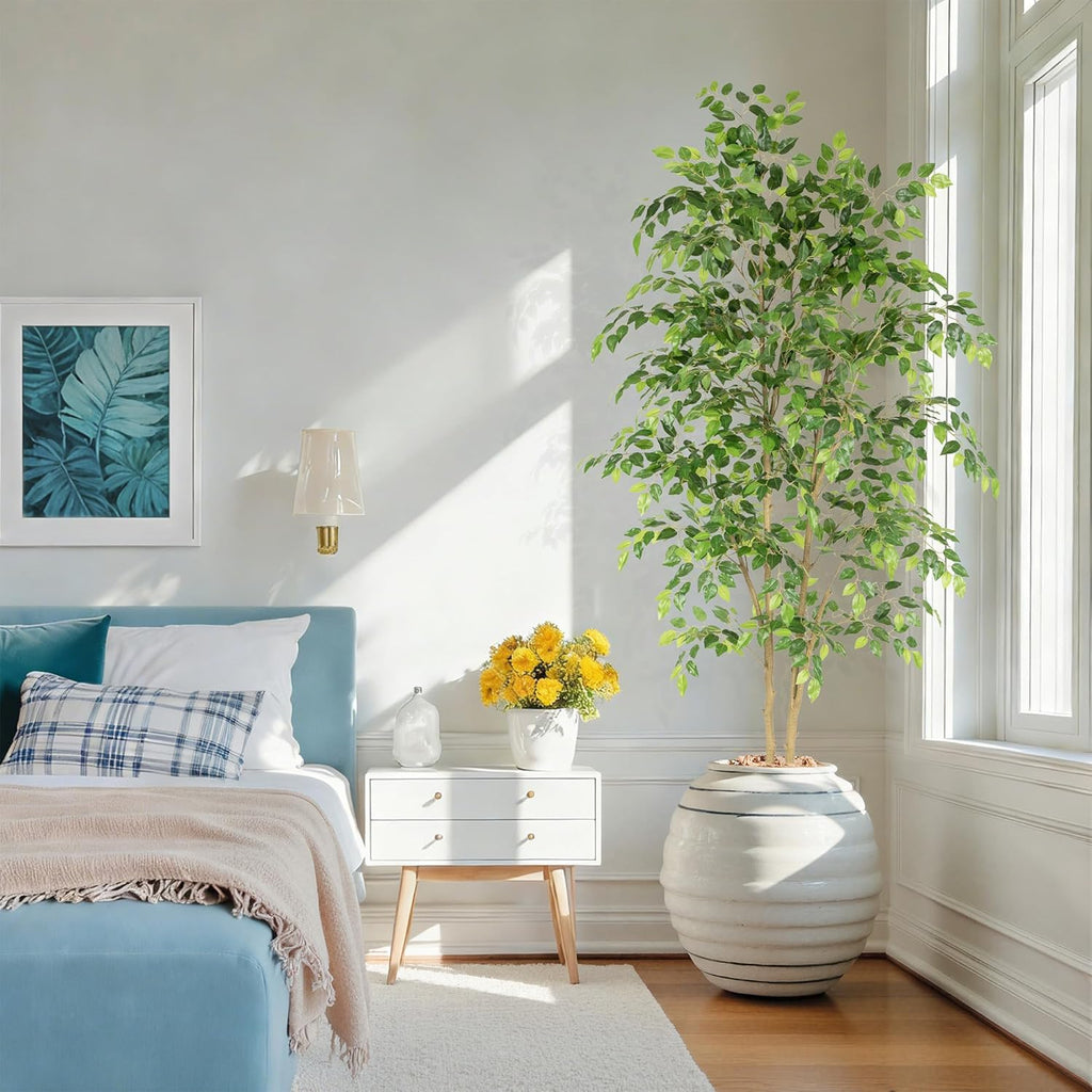 Tall UV Resistant Ficus Tree Artificial,6ft(72in) Faux Ficus Tree with Realistic Smooth and Shiny Leaves, Fake Trees