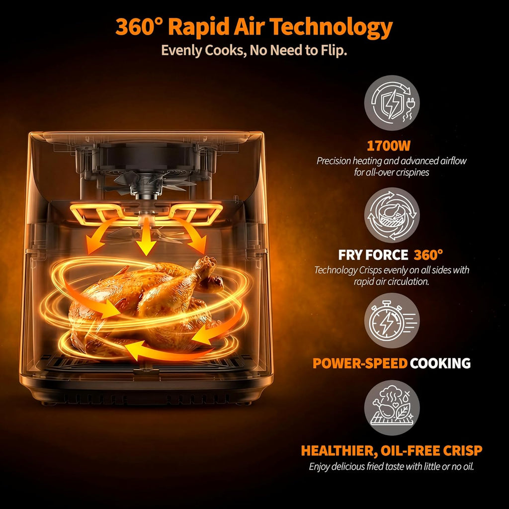 9.5Qt Large Air Fryer Oven, 12 Printed Presets Airfryer Toaster Oven Combo, Non Toxic Stainless Steel Air Fryer with
