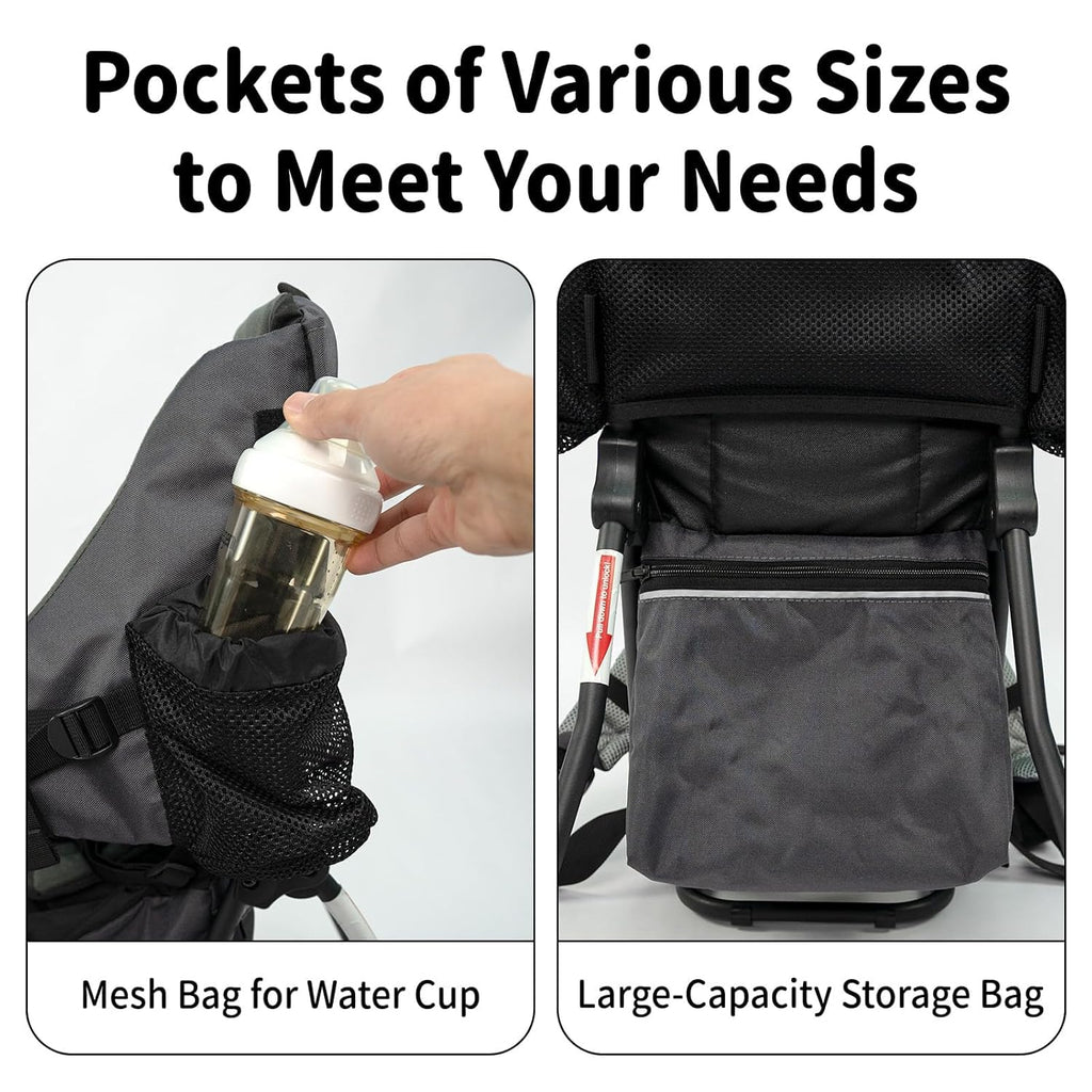 Carrier Backpack with Foldable Frame, Toddler Hiking Backpack with Adjustable Comfort Seat, Sun & Rain Canopy
