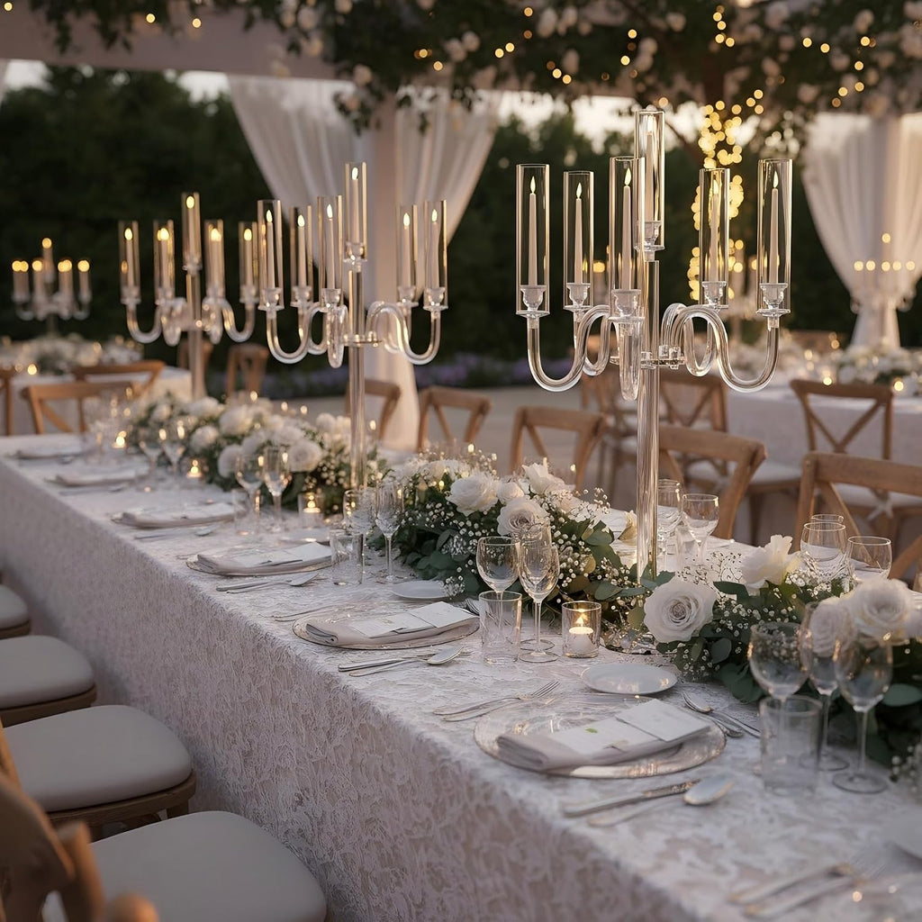Acrylic Candelabra Centerpieces for Tables, 37.4in Tall 6 Arm Acrylic Candle Holder for Taper LED Candles, Clear