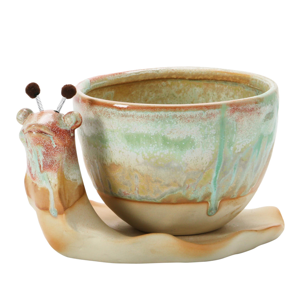 Stoneware Snail Planter, Reactive Glaze, (Each One Will Vary), Set of 2 Pieces