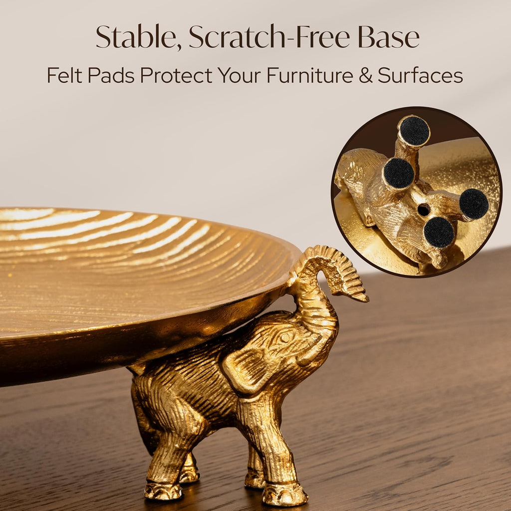 Round Golden Serving Tray with Handles - Decorative Coffee Table Tray, Round Decorative Tray, Gold Table Decor for
